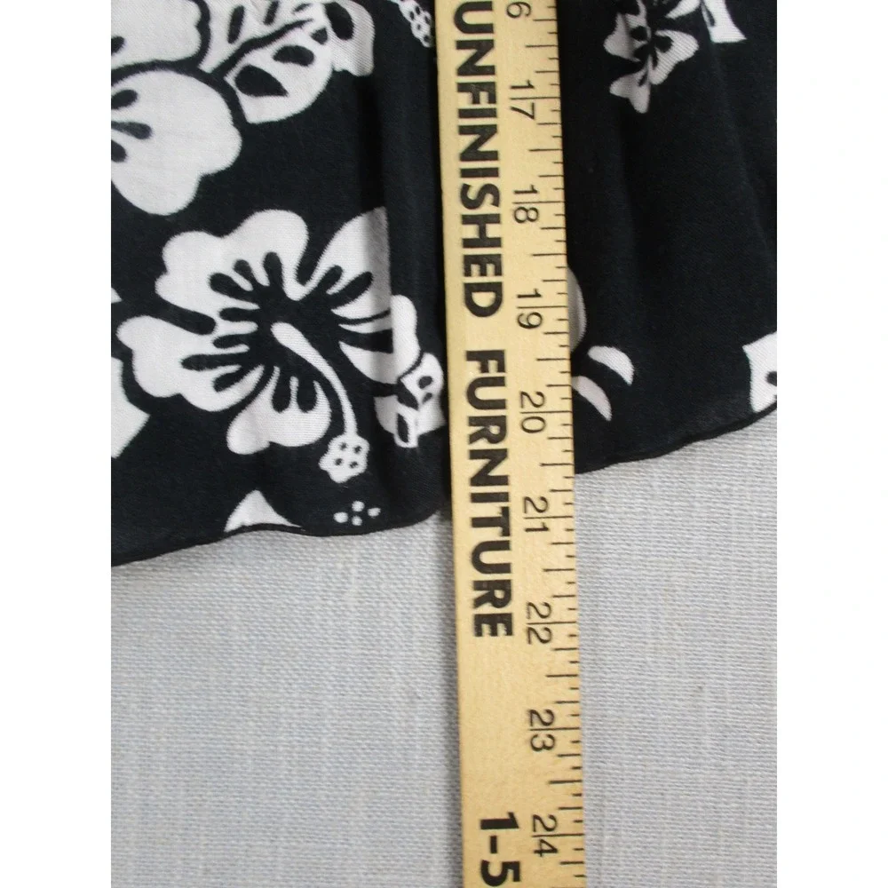 Gina‎ Gear Hawaii Skirt Womens XL Black White Hibiscus Floral Rayon Tiered Mini